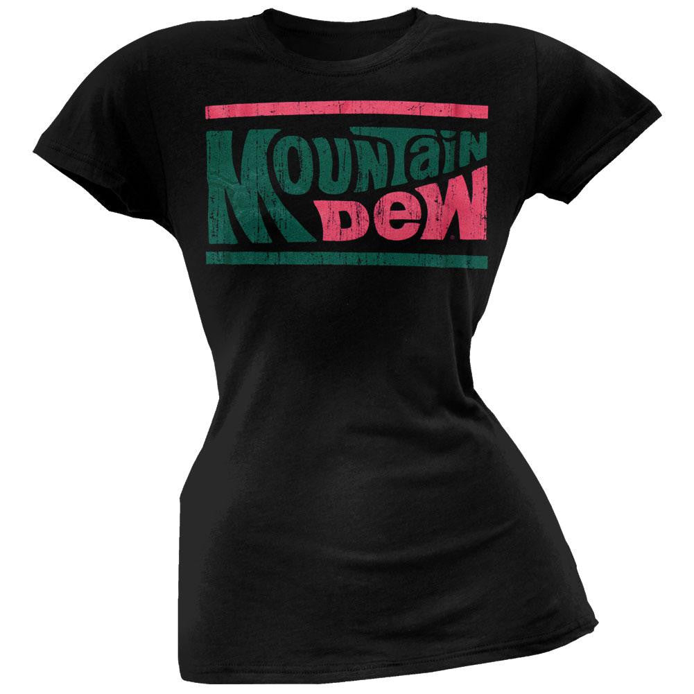 Mountain Dew - Distressed Logo Juniors Black T-Shirt Juniors T-Shirts Mountain Dew LG Black 