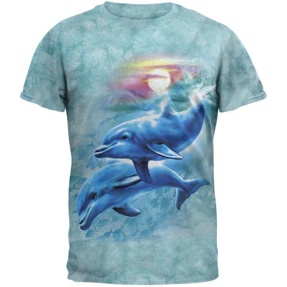 Dolphin Sunset T-Shirt Men's T-Shirts Spiritual 2XL Blue 