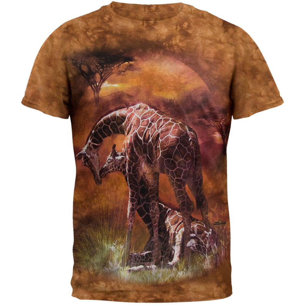 Giraffe Sunset T-Shirt Men's T-Shirts Old Glory 2XL Brown 