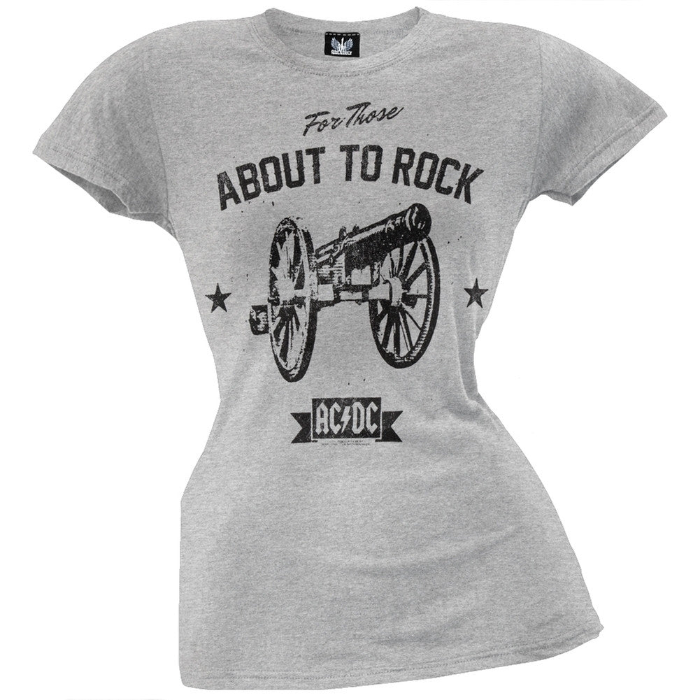 AC/DC - About To Rock Cannon Stars Juniors T-Shirt Juniors T-Shirts AC/DC LG Grey 