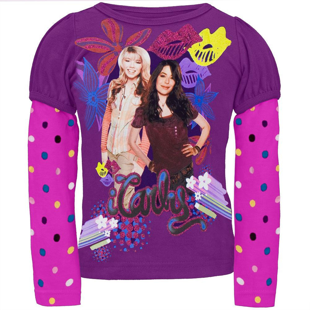 iCarly - Carly & Sam Girls Youth 2fer Long Sleeve T-Shirt Youth Long Sleeves iCarly XL Purple 