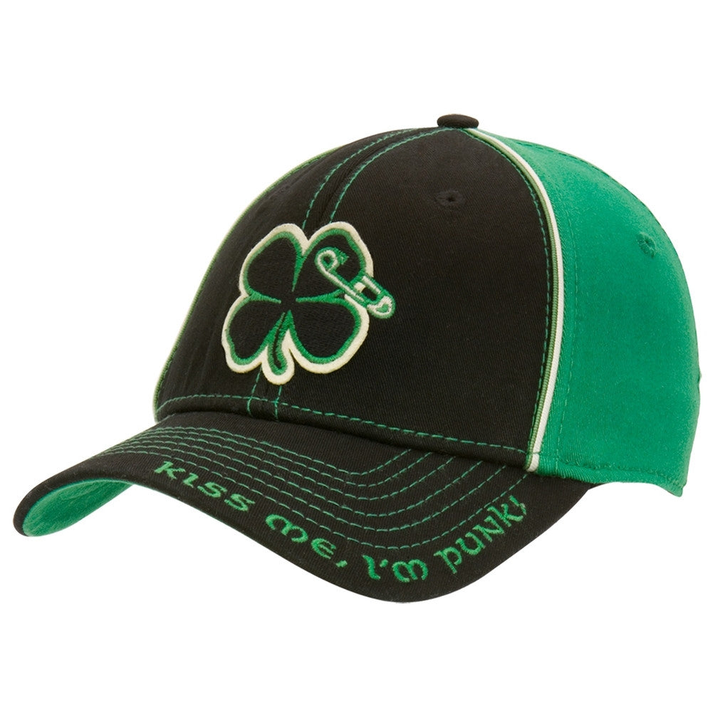 Green Day - Kiss Me I'm Punk Shamrock Flex-Fit Baseball Cap Fitted Baseball Caps Old Glory OS  