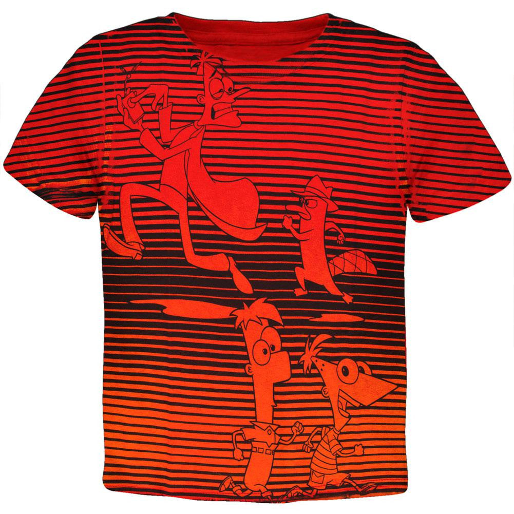 Phineas & Ferb - Tail Chasing All-Over Juvy T-Shirt Juvenile T-Shirts Phineas and Ferb SM Red
