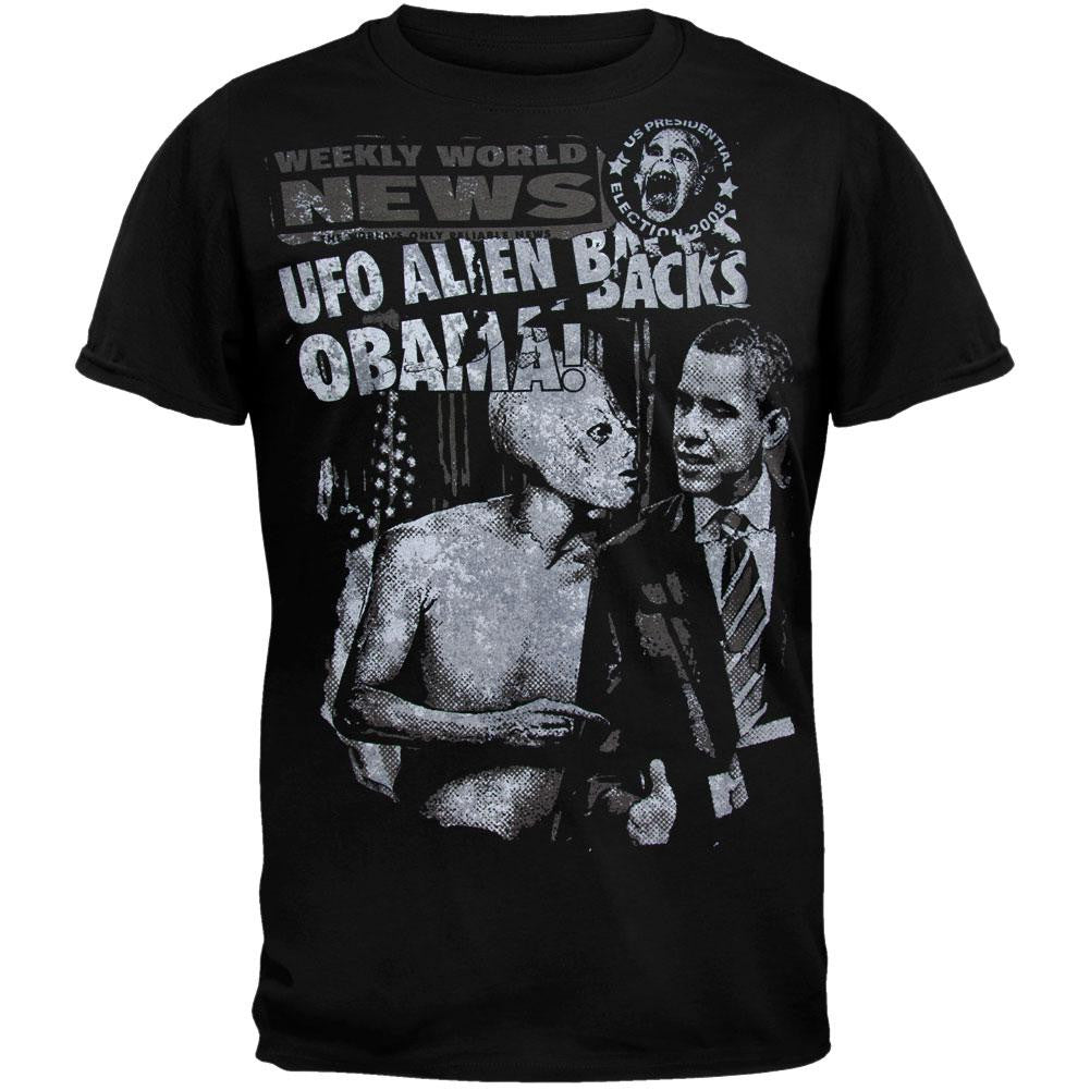 Weekly World News - Alien Backs Obama Soft T-Shirt Men's T-Shirts Weekly World News LG Black 
