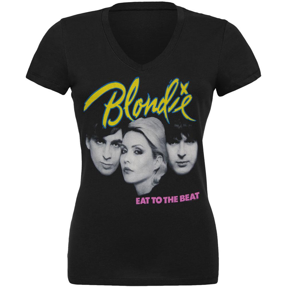 Blondie - Eat To The Beat Juniors V-Neck T-Shirt Juniors T-Shirts Blondie SM Black 