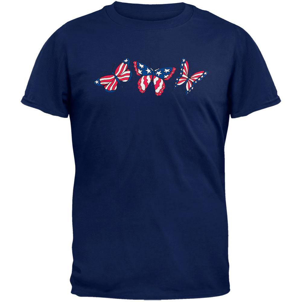 American Flag Butterflies Patriotic T-Shirt Men's T-Shirts Old Glory 2XL Blue 