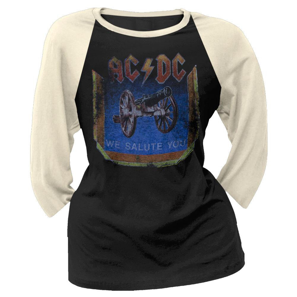 AC/DC - Distressed Salute You Juniors Raglan Juniors Raglans AC/DC SM Black 