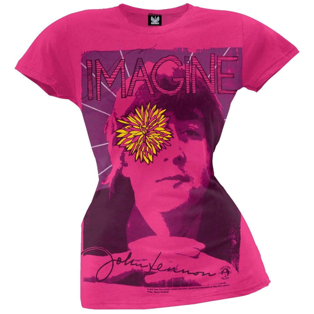 John Lennon - Yellow Flower Juniors T-Shirt Juniors T-Shirts John Lennon   