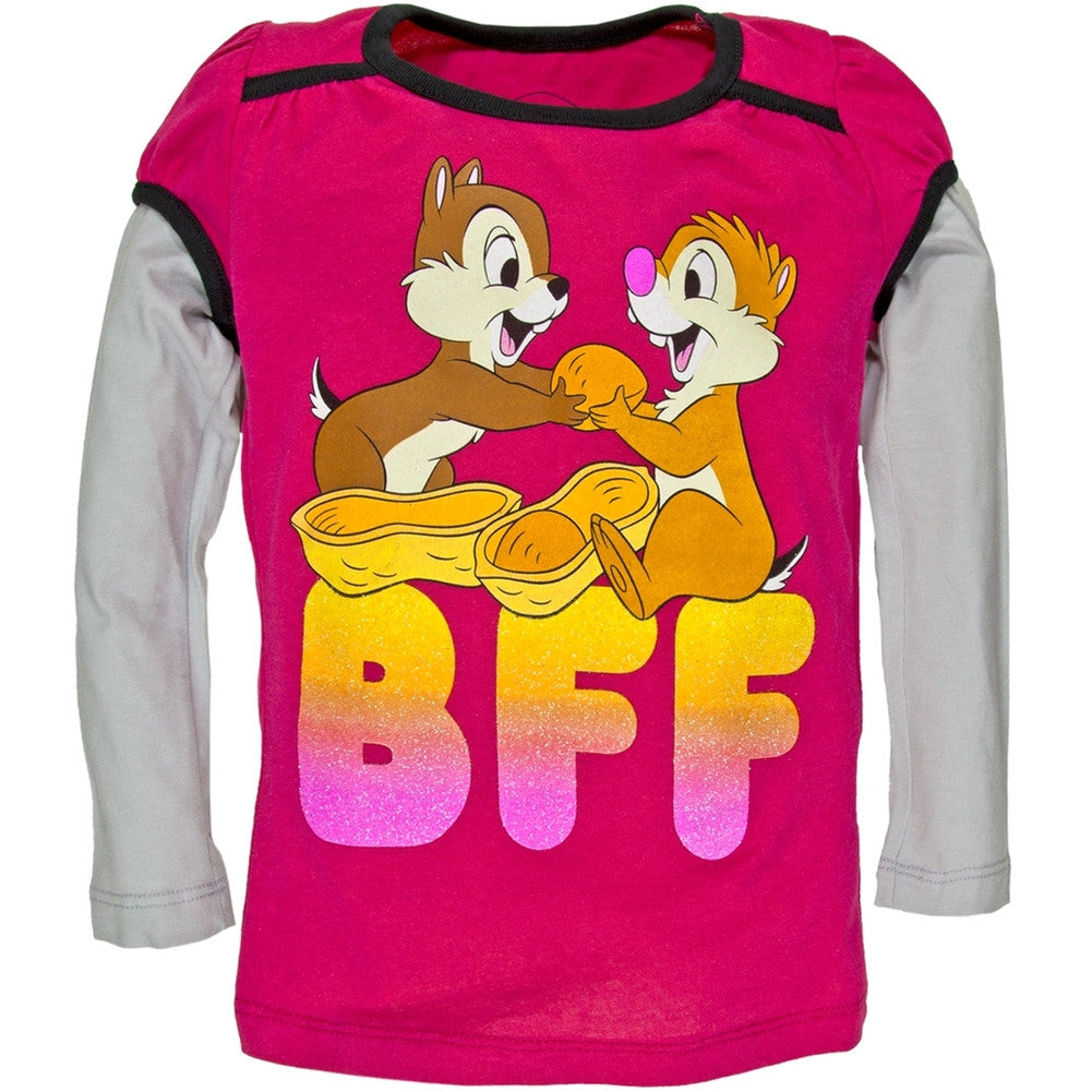 Chip 'N Dale - BFF's Sharing Girls Juvy 2fer Long Sleeve T-Shirt Juvenile Long Sleeves Chip 'N Dale J4 Pink 