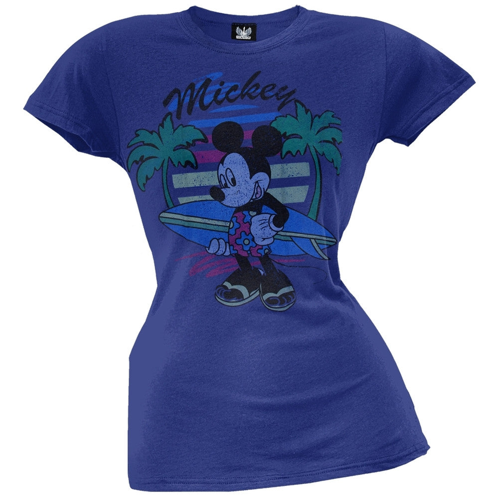 Mickey Mouse - Surfin' Mickey Juniors T-Shirt Juniors T-Shirts Mickey Mouse LG Blue