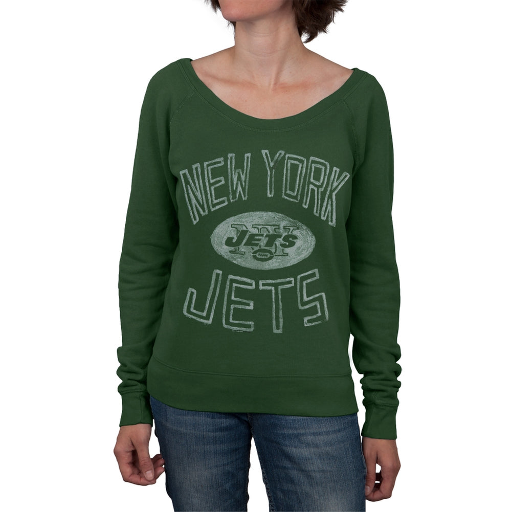 New York Jets - Logo Off Shoulder Juniors Sweatshirt Juniors Sweatshirts New York Jets LG Green 