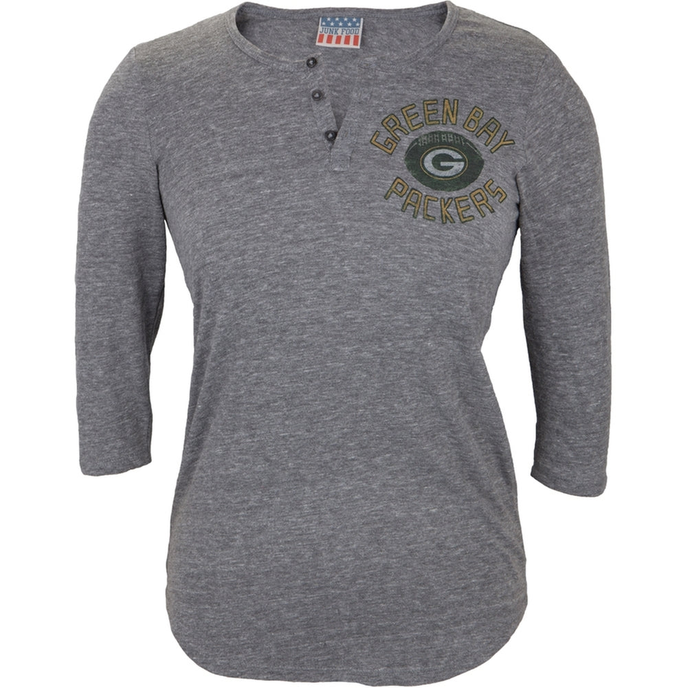 Green Bay Packers - Half Time Juniors Henley Juniors Raglans Green Bay Packers LG Grey 