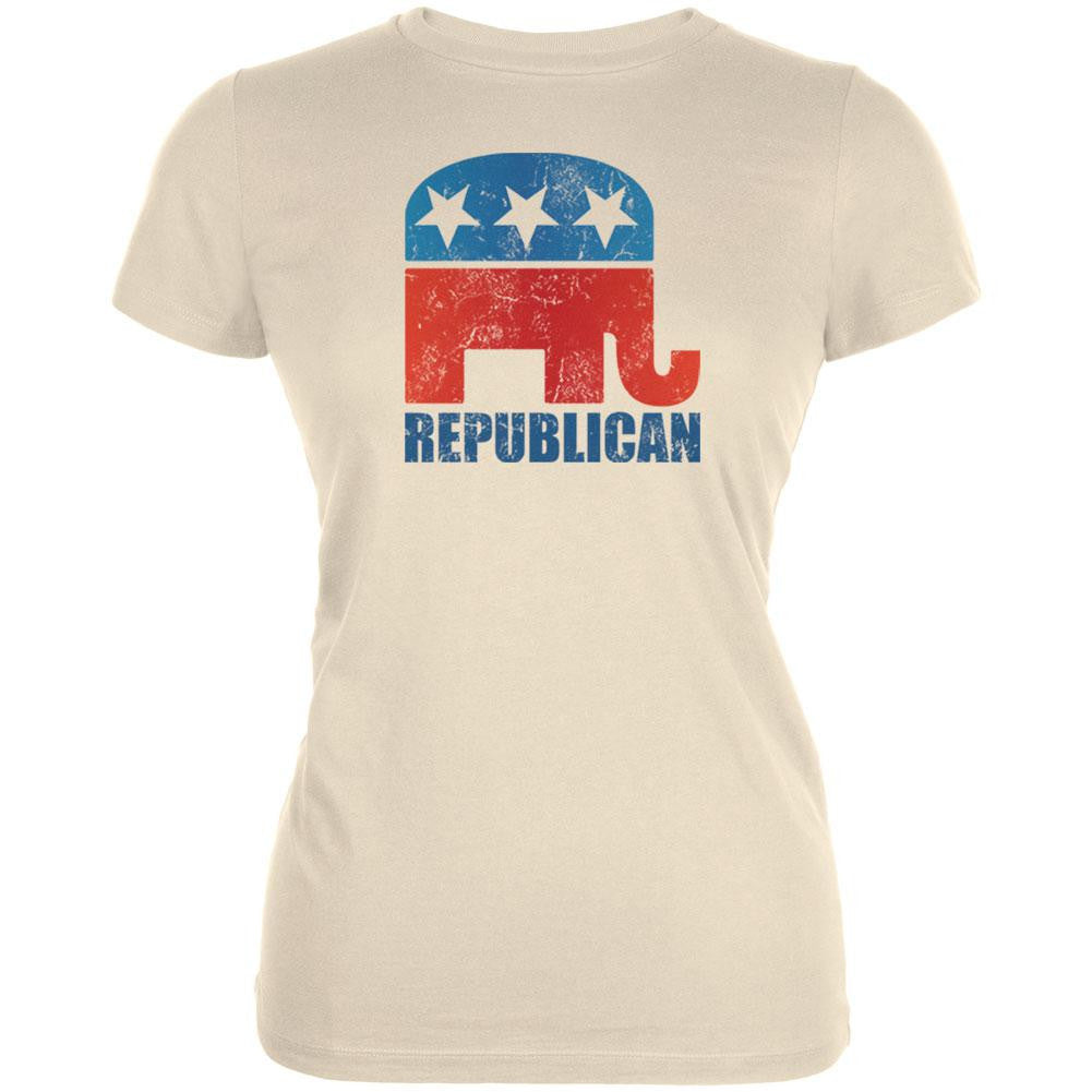 Distressed Republican Elephant Cream Juniors T-Shirt Juniors T-Shirts Old Glory LG Off-White 