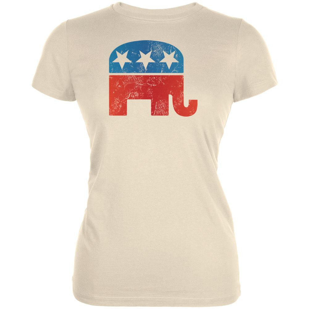 Distressed Republican Elephant Logo Cream Juniors T-Shirt Juniors T-Shirts Old Glory LG Off-White 