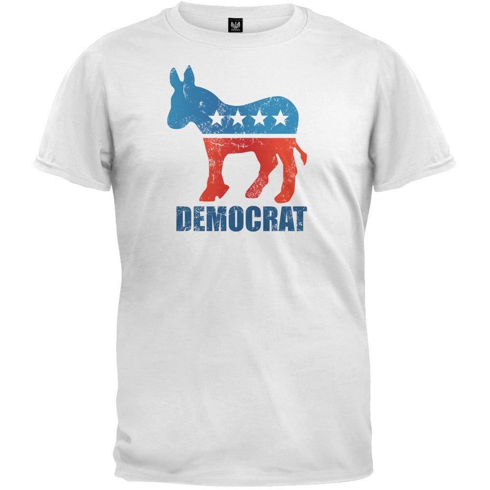 Distressed Democrat Donkey White Adult T-Shirt Men's T-Shirts Old Glory   