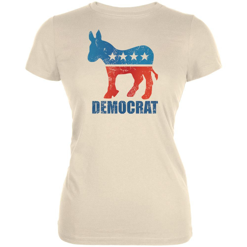 Distressed Democrat Donkey Cream Juniors T-Shirt Juniors T-Shirts Old Glory LG Off-White 