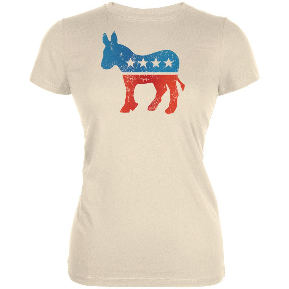 Distressed Democrat Donkey Logo Cream Juniors T-Shirt Juniors T-Shirts Old Glory LG Off-White 