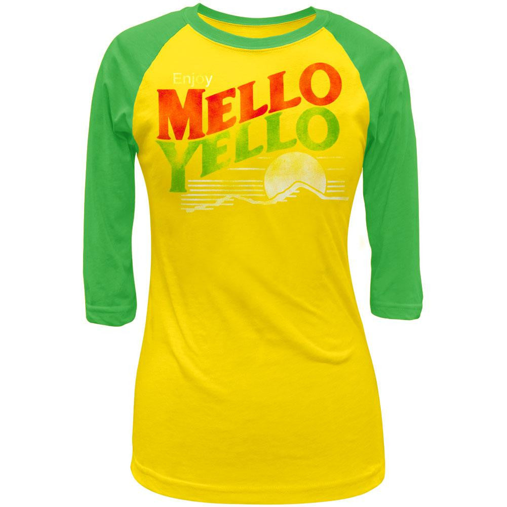 Mello Yello - Distressed Logo Juniors Raglan Shirt Juniors Raglans Mello Yello LG Yellow 