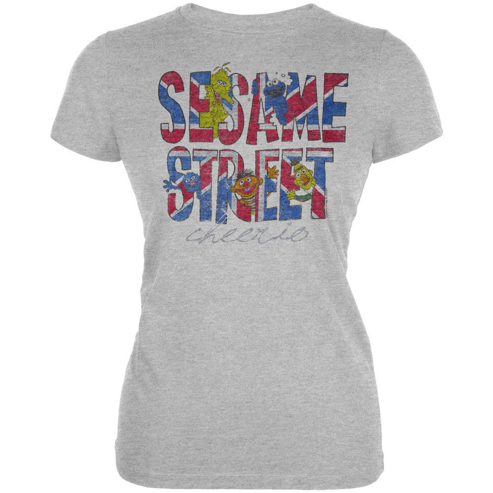 Sesame Street - Union Jack Juniors T-Shirt Juniors T-Shirts Sesame Street SM Grey