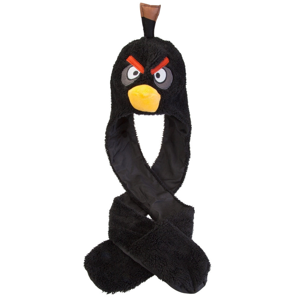 Angry Birds - Black Bird Plush Hat With Attached Mittens Peruvian Knit Hats Old Glory OS Black 
