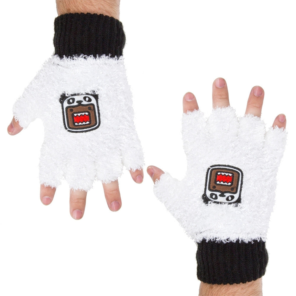 Domo -  Panda Plush Fingerless Gloves Gloves Old Glory OS White 