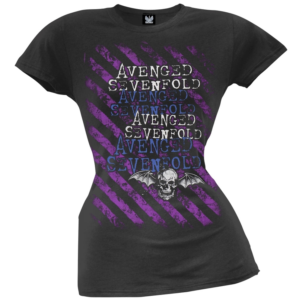 Avenged Sevenfold - Repeat Logo Stripes Juniors T-Shirt Juniors T-Shirts Avenged Sevenfold   