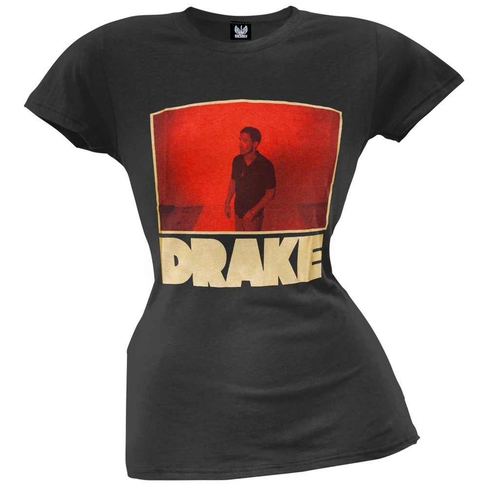 Drake - Red Photo Outlined Juniors T-Shirt Juniors T-Shirts Drake XS Black