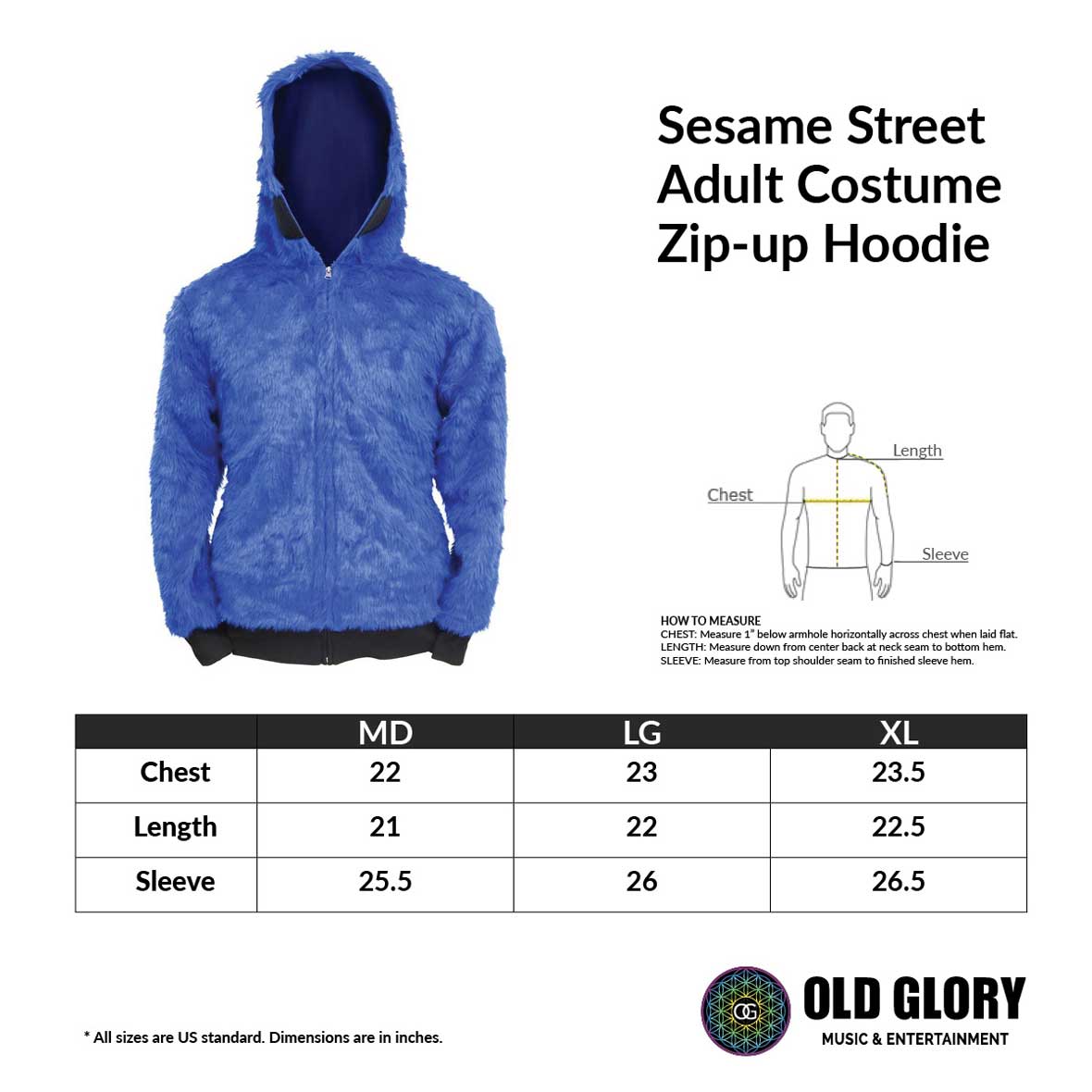 Sesame Street Cookie Monster Costume Plush Mens Zip Hoodie Men's Hoodies Sesame Street   