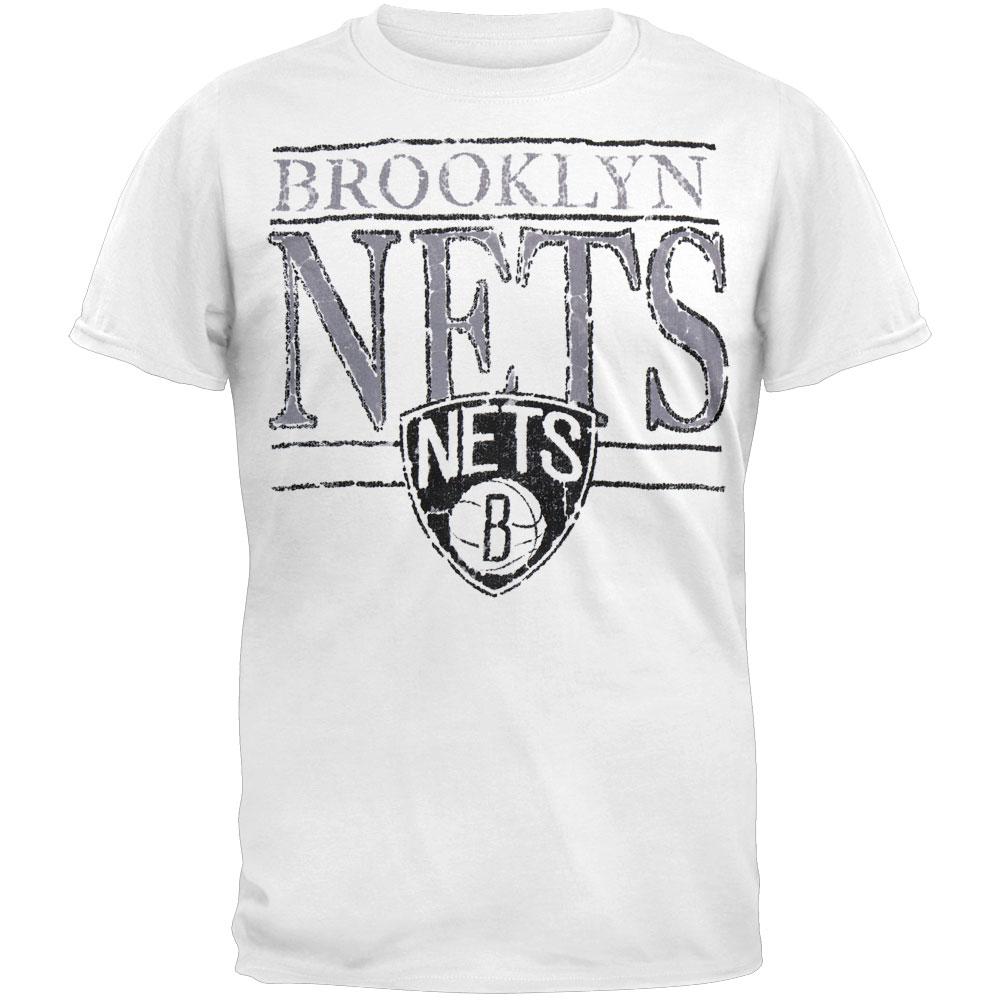 Brooklyn Nets - Crackle Shield Logo Soft T-Shirt Men's T-Shirts Brooklyn Nets SM White 
