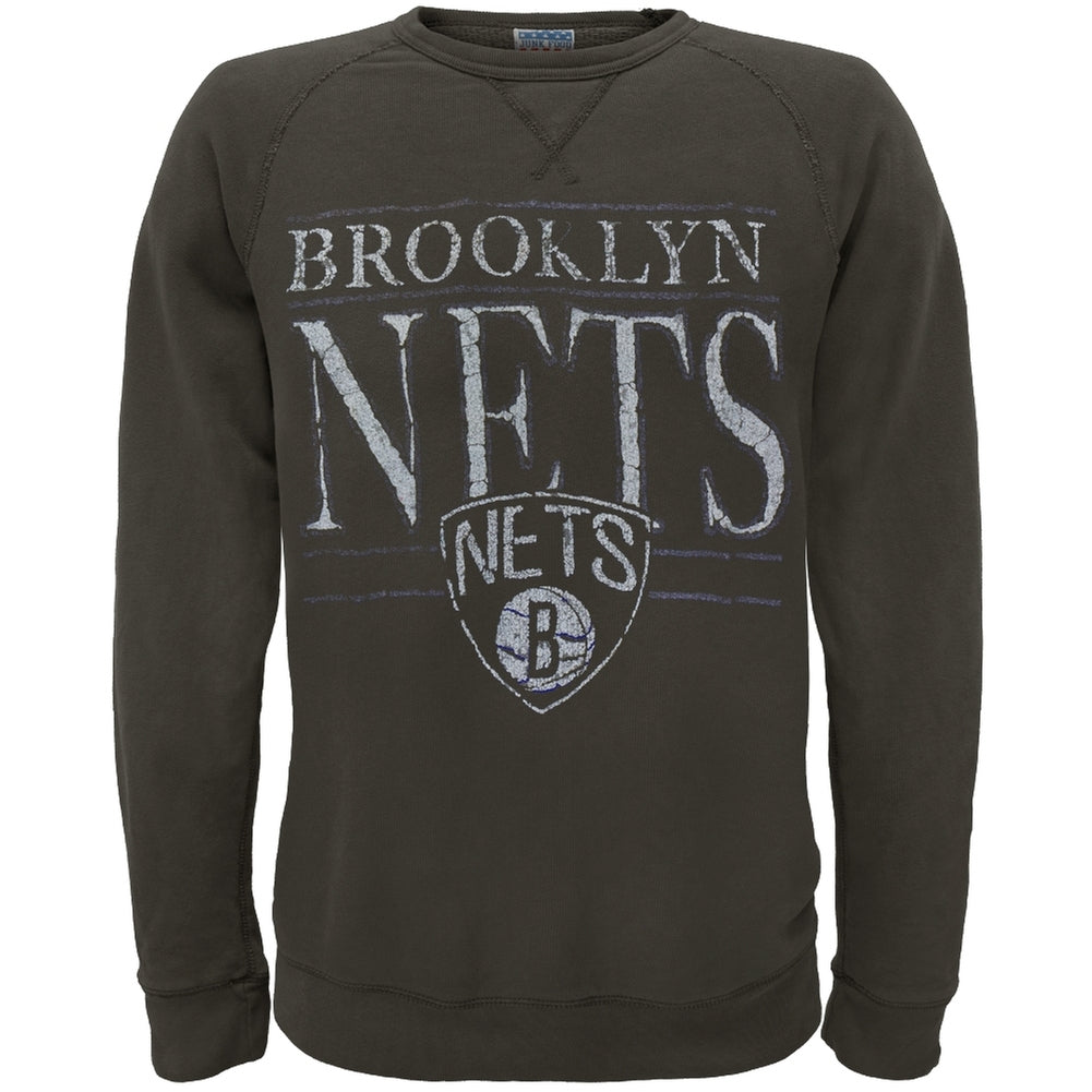 Brooklyn Nets - Distressed Shield Logo Crew Neck Sweatshirt Men's Sweatshirts Brooklyn Nets SM Black 