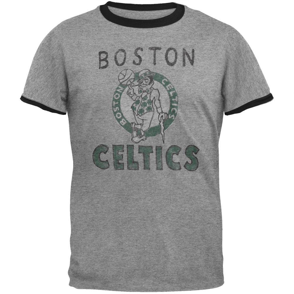 Boston Celtics - Classic Logo Soft Ringer T-Shirt Men's T-Shirts Boston Celtics SM Grey 