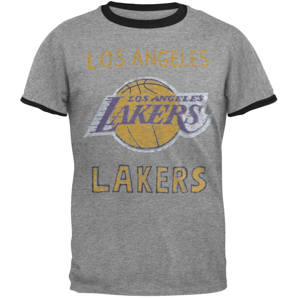 Los Angeles Lakers - Classic Logo Soft Ringer T-Shirt Men's T-Shirts Los Angeles Lakers 2XL Grey 