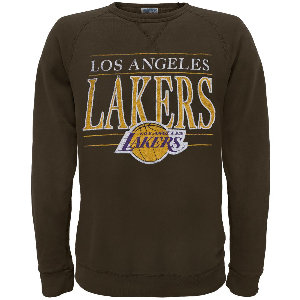 Los Angeles Lakers - Distressed Classic Logo Crew Neck Sweatshirt Men's Sweatshirts Los Angeles Lakers SM Brown 