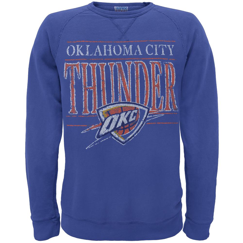 Oklahoma City Thunder - Distressed Classic Logo Crew Neck Sweatshirt Men's Sweatshirts NBA Playoffs 2XL Blue 