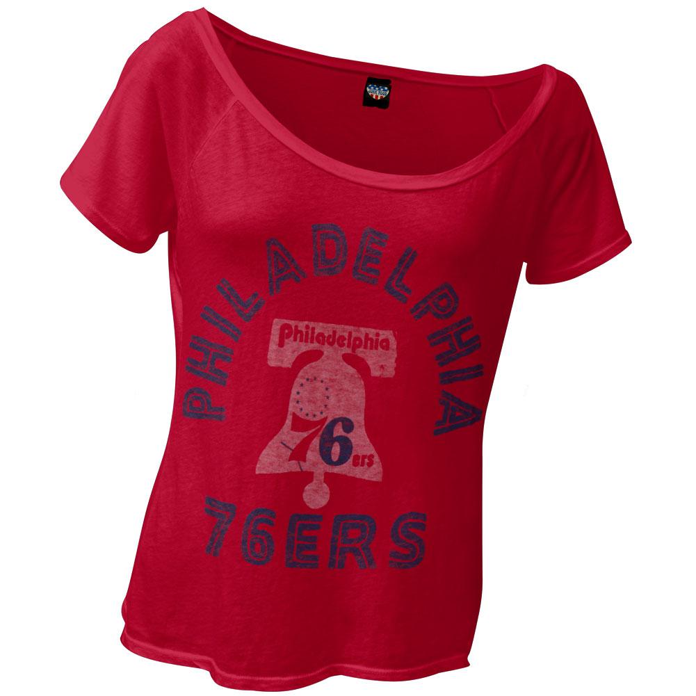 Philadelphia 76ers - Classic Logo Off-Shoulder Juniors T-Shirt Juniors T-Shirts Philadelphia 76ers LG Red 