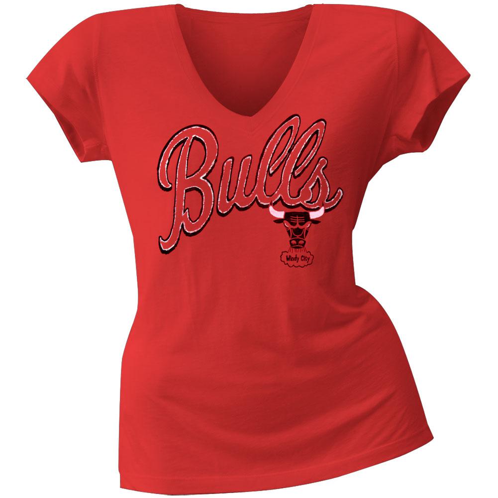 Chicago Bulls - Logo Juniors V-Neck T-Shirt Juniors T-Shirts Chicago Bulls LG Red 