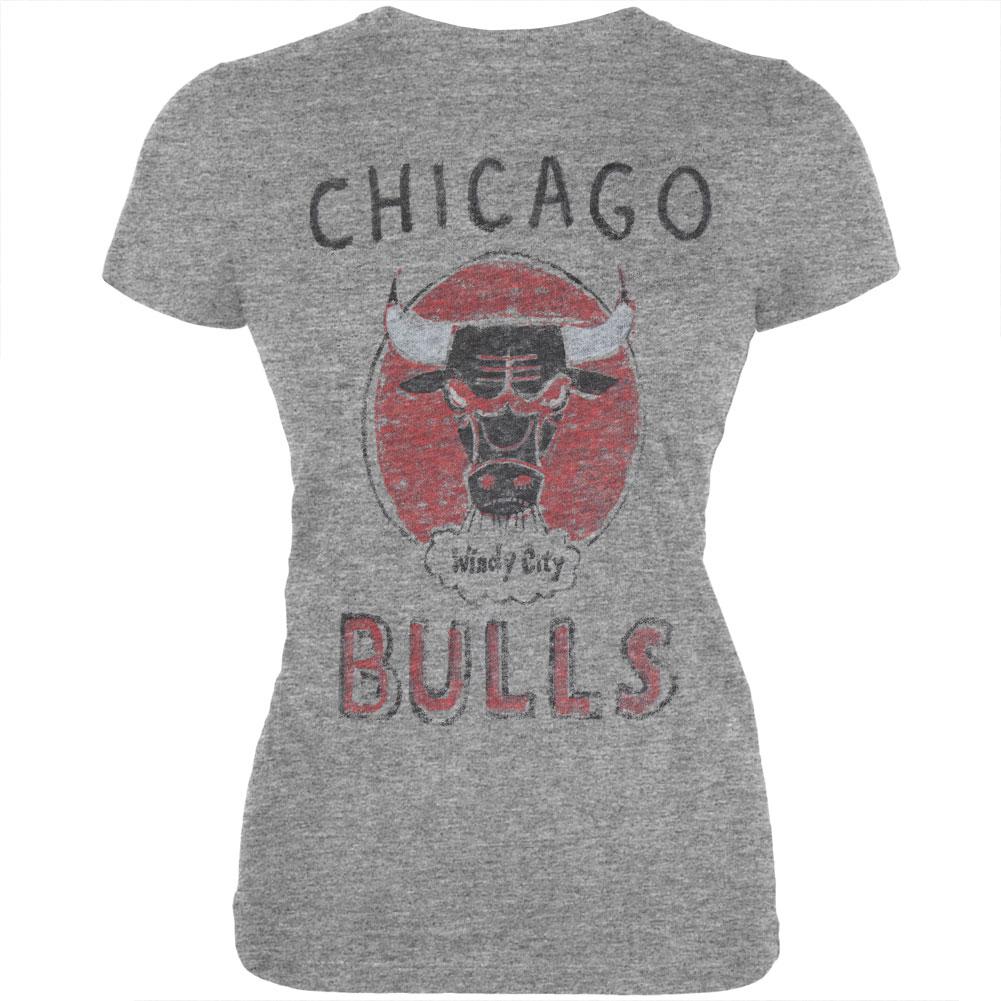 Chicago Bulls - Vintage Logo Soft Juniors T-Shirt Juniors T-Shirts Chicago Bulls LG Grey 