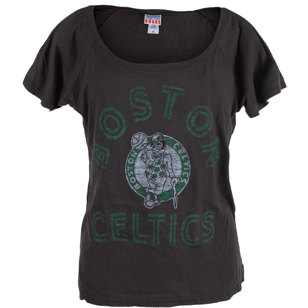 Boston Celtics - Classic Logo Off-Shoulder Juniors T-Shirt Juniors T-Shirts Boston Celtics SM Black