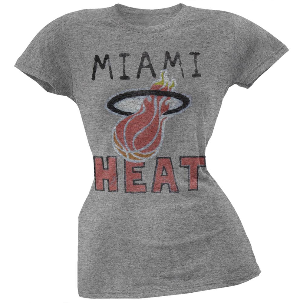 Miami Heat - Vintage Logo Juniors Soft T-Shirt Juniors T-Shirts Miami Heat LG Grey 