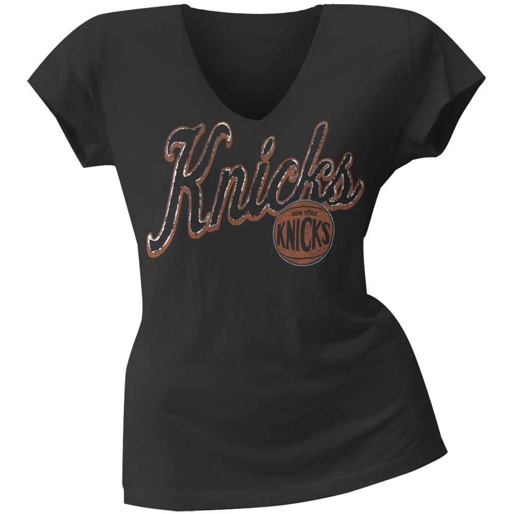 New York Knicks - Basketball Logo Off-Shoulder Juniors T-Shirt Juniors T-Shirts New York Knicks LG Blue 