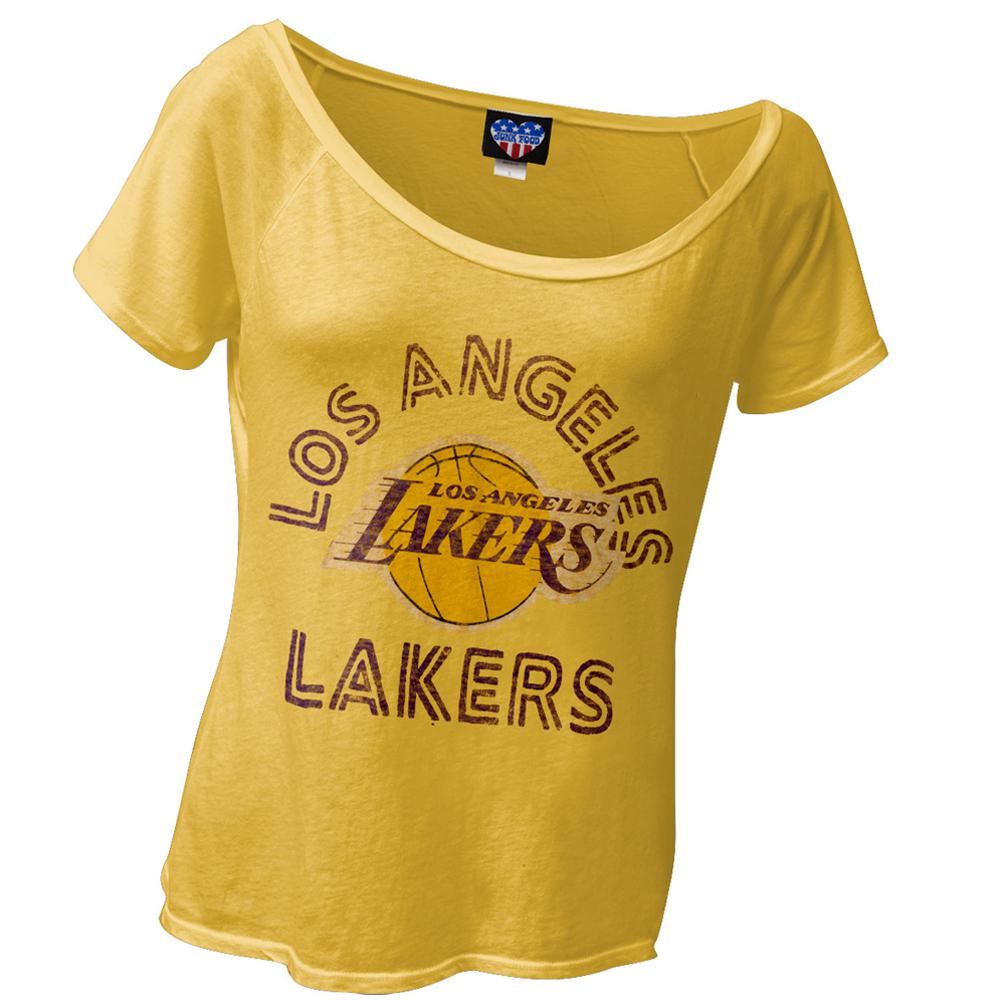 Los Angeles Lakers - Basketball Logo Off-Shoulder Juniors T-Shirt Juniors T-Shirts Los Angeles Lakers LG Yellow 