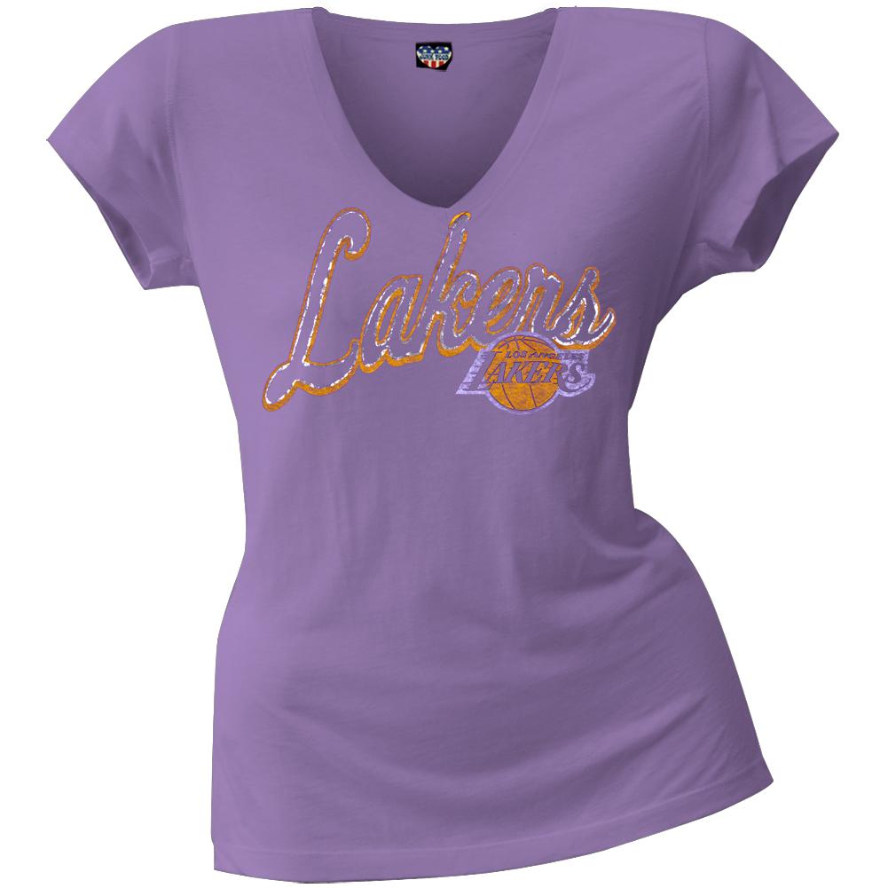 Los Angeles Lakers - Logo Juniors V-Neck T-Shirt Juniors T-Shirts Los Angeles Lakers LG Purple 