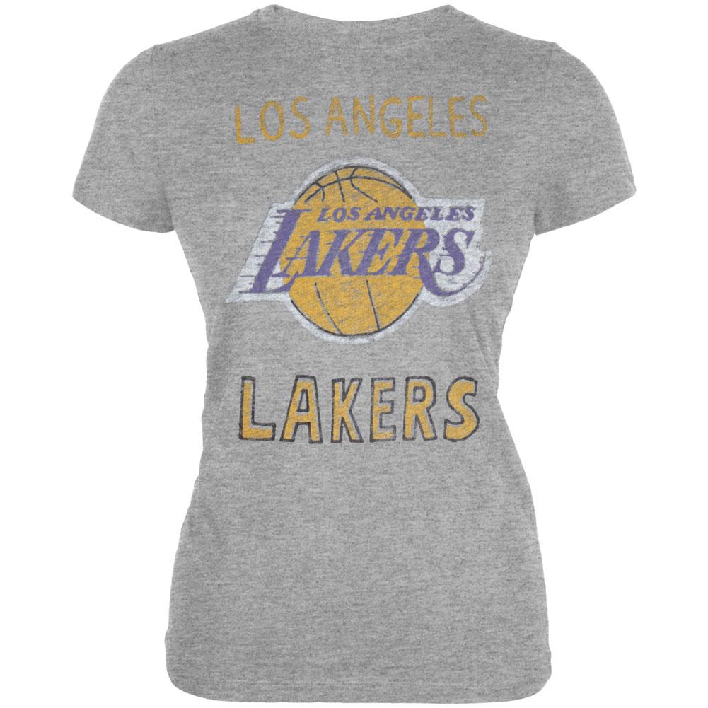 Los Angeles Lakers - Vintage Logo Juniors Soft T-Shirt Juniors T-Shirts Los Angeles Lakers LG Grey 