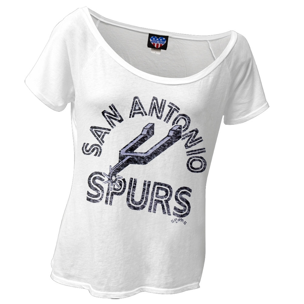 San Antonio Spurs - Classic Logo Off-Shoulder Juniors T-Shirt Juniors T-Shirts NBA Playoffs SM White 