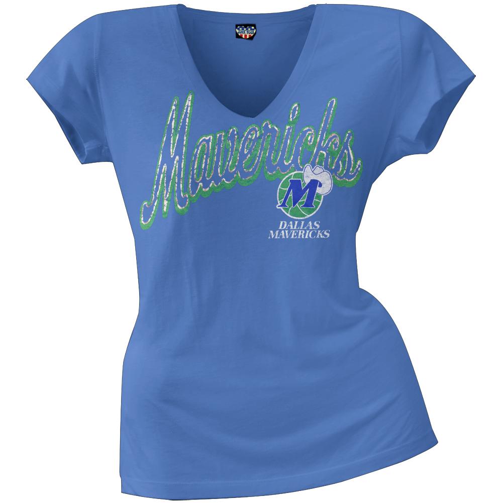 Dallas Mavericks - Logo Juniors V-Neck T-Shirt Juniors T-Shirts Dallas Mavericks LG Blue 