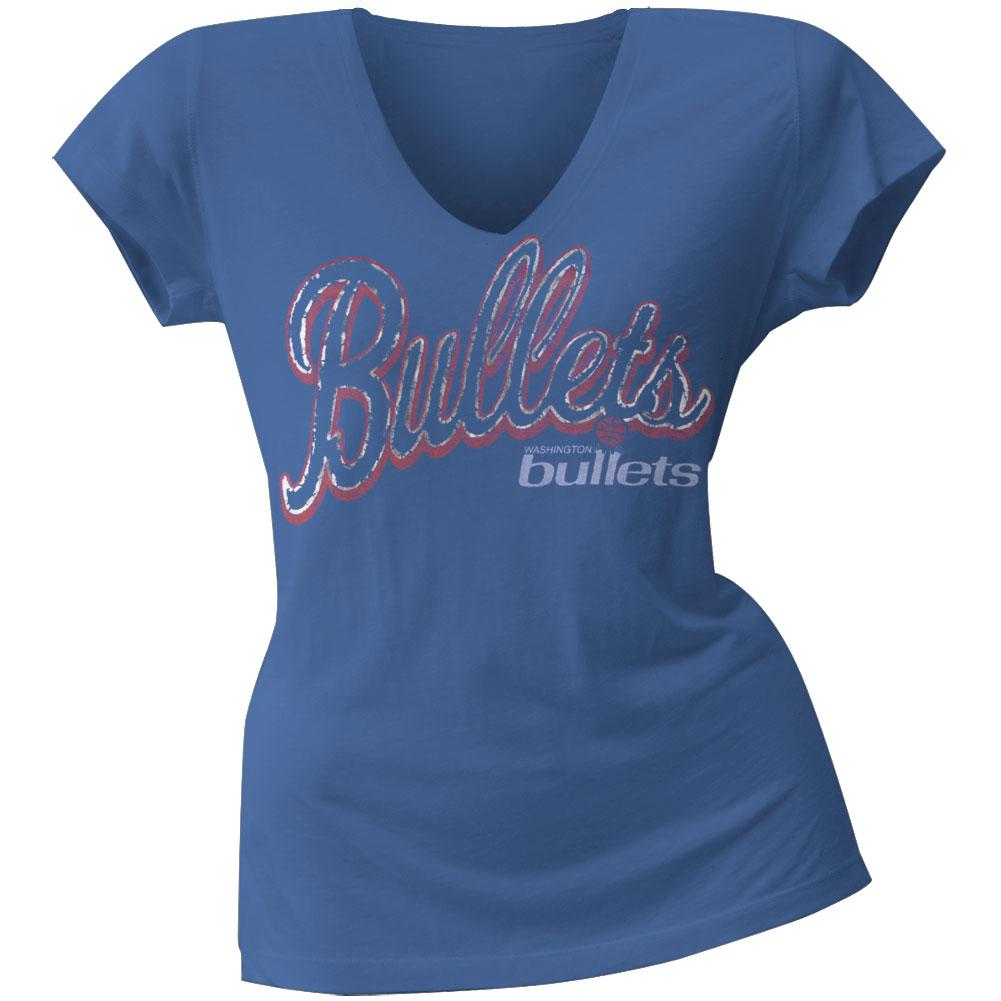 Washington Bullets - Logo Juniors V-Neck T-Shirt Juniors T-Shirts Washington Bullets SM Blue 