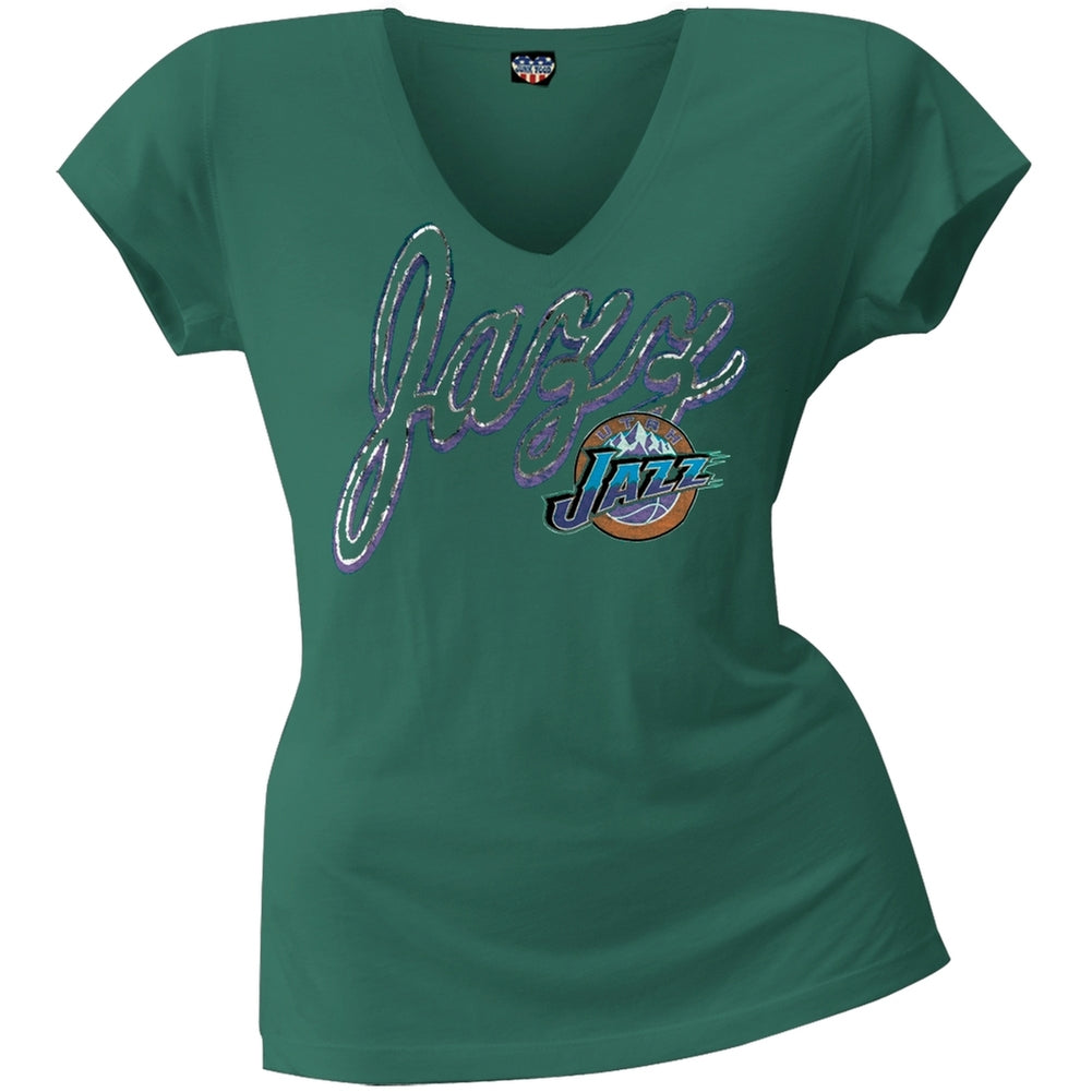 Utah Jazz - Logo Juniors V-Neck T-Shirt Juniors T-Shirts Utah Jazz LG Green 