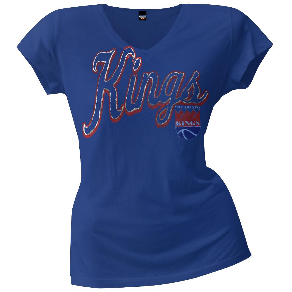 Sacramento Kings - Logo Juniors V-Neck T-Shirt Juniors T-Shirts Sacramento Kings LG Blue 
