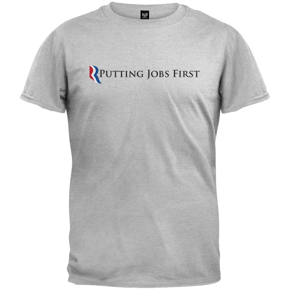 Mitt Romney - Putting Jobs First Grey Adult T-Shirt Men's T-Shirts Old Glory   