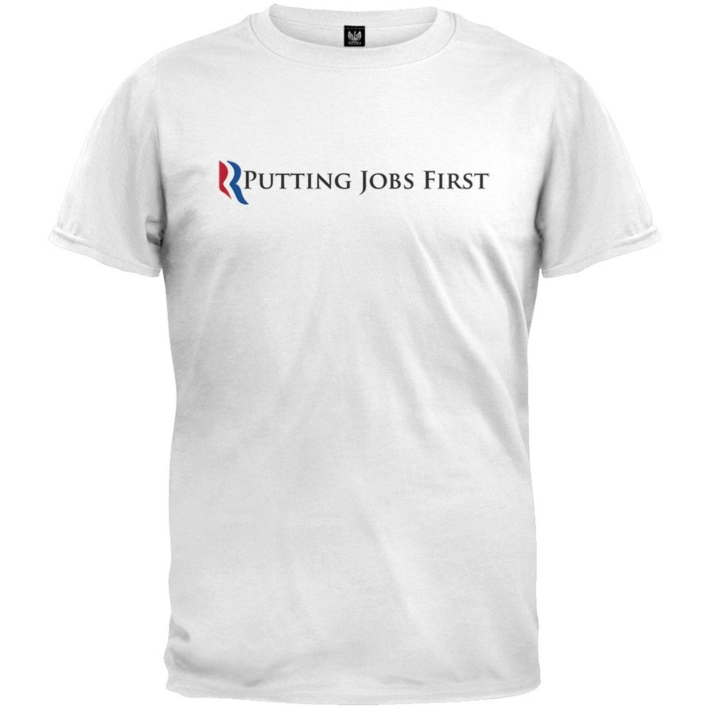 Mitt Romney - Putting Jobs First Grey Adult T-Shirt Men's T-Shirts Old Glory   